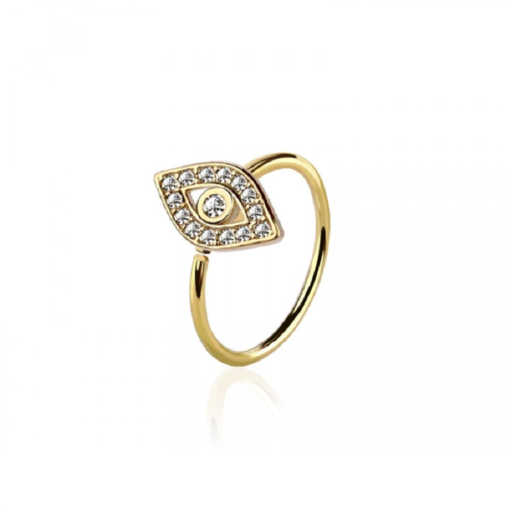 CZ Crystal Paved Evil Eye Bendable Nose Ring - 316L Stainless Steel