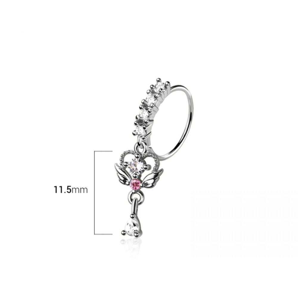 Dangling CZ Crystal Crescent Moon Bendable Nose Ring - 316L Stainless Steel