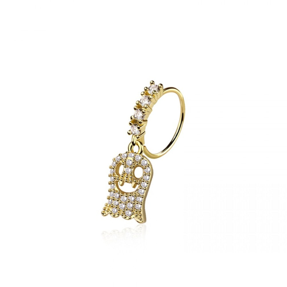 CZ Crystal Dangling Ghost Bendable Nose Ring - 316L Stainless Steel