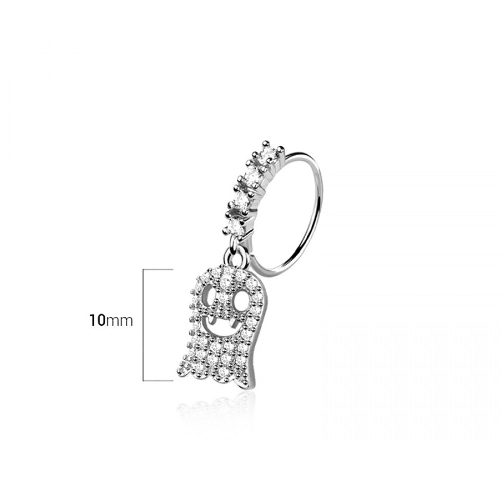 CZ Crystal Dangling Ghost Bendable Nose Ring - 316L Stainless Steel