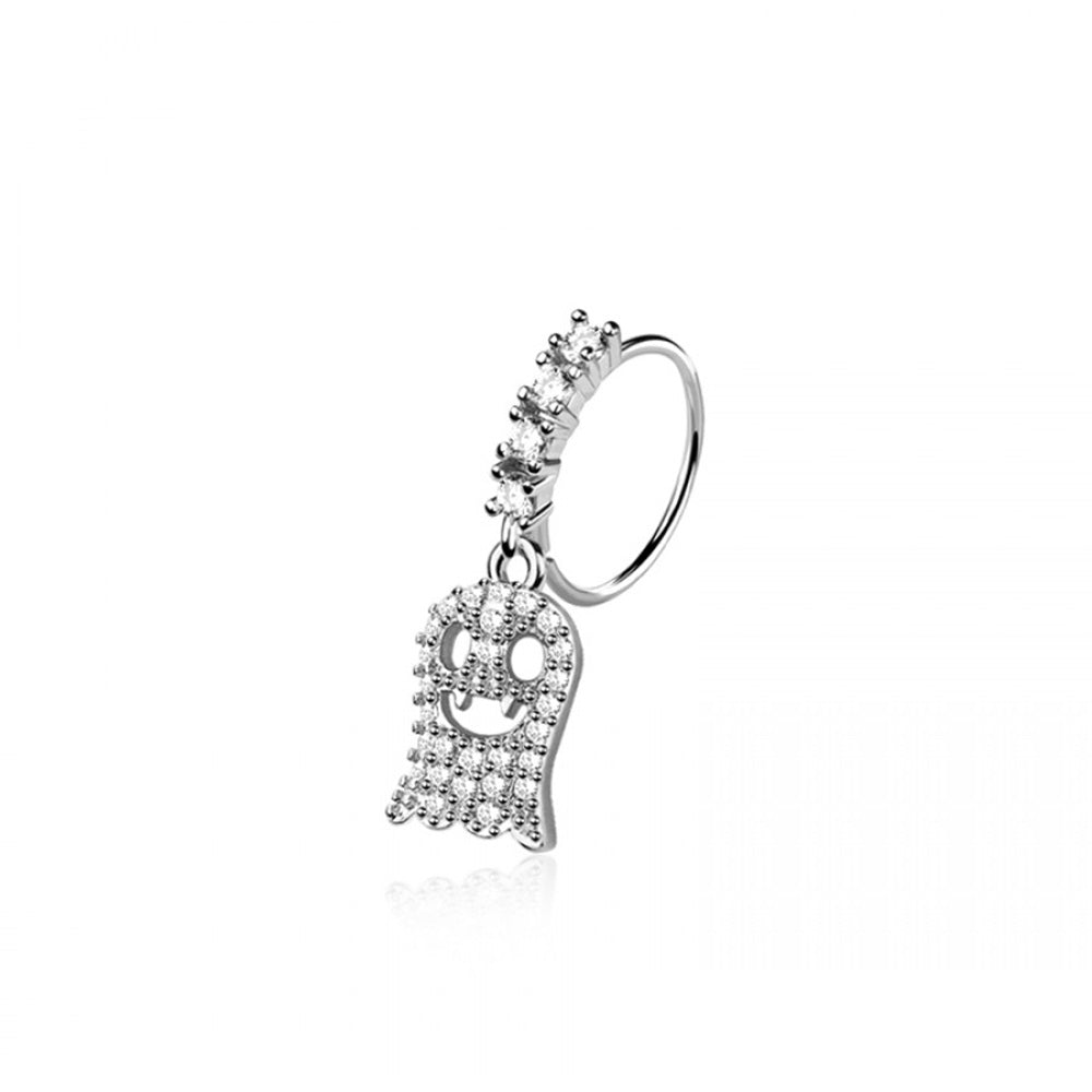 CZ Crystal Dangling Ghost Bendable Nose Ring - 316L Stainless Steel