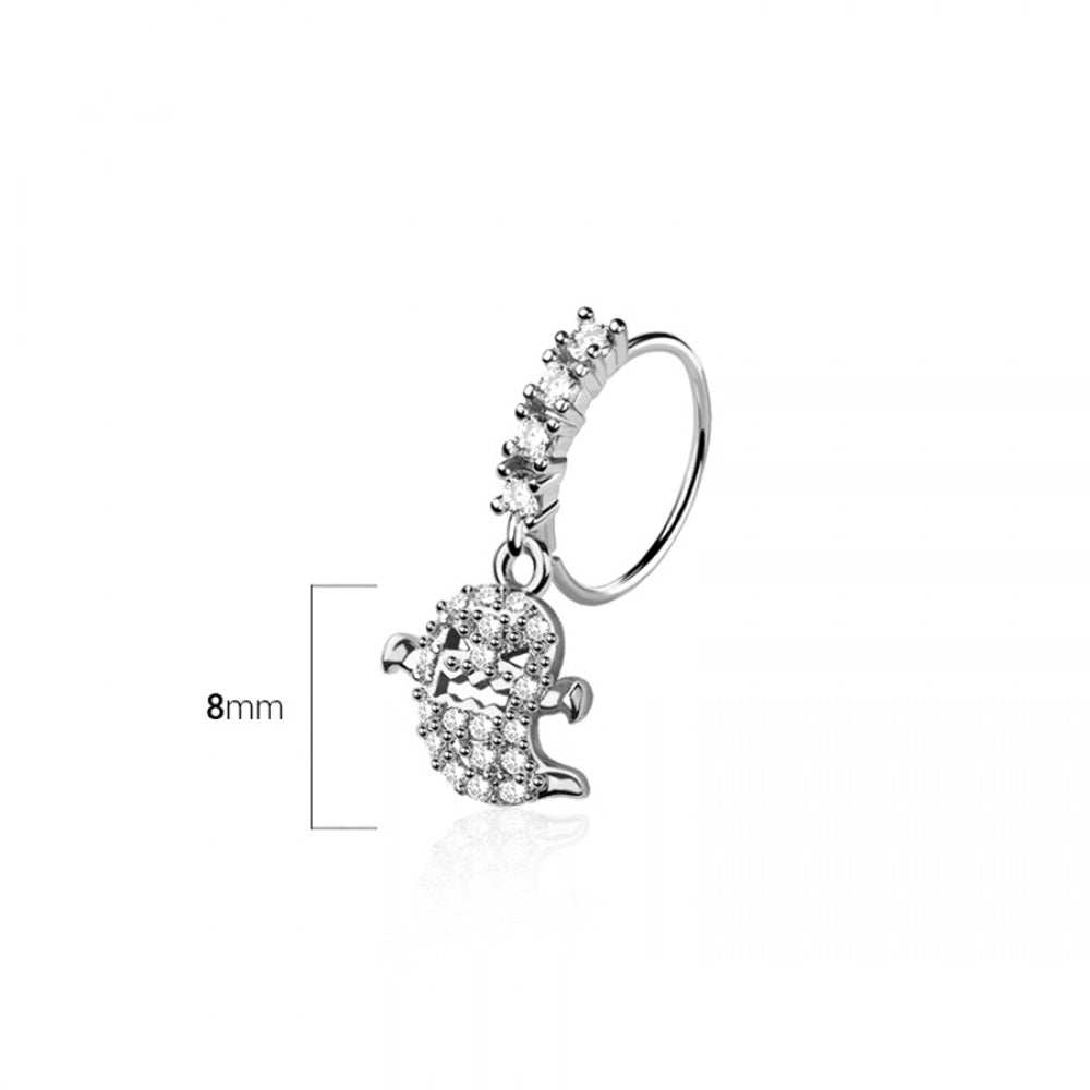 CZ Crystal Dangling Flying Ghost Bendable Nose Ring - 316L Stainless Steel