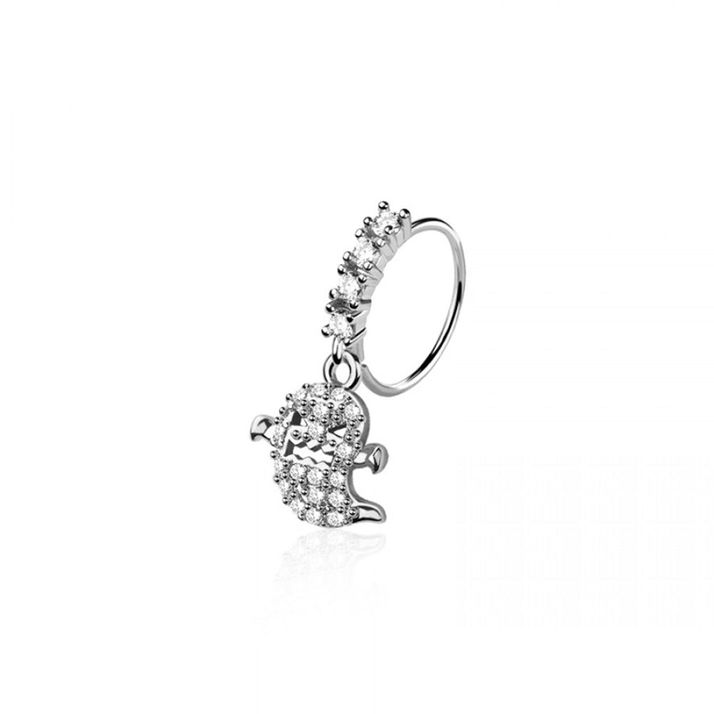 CZ Crystal Dangling Flying Ghost Bendable Nose Ring - 316L Stainless Steel