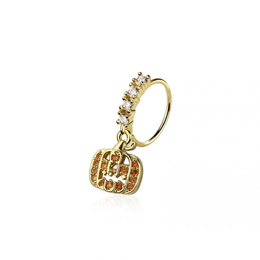 CZ Crystal Dangling Pumpkin Bendable Nose Ring - 316L Stainless Steel