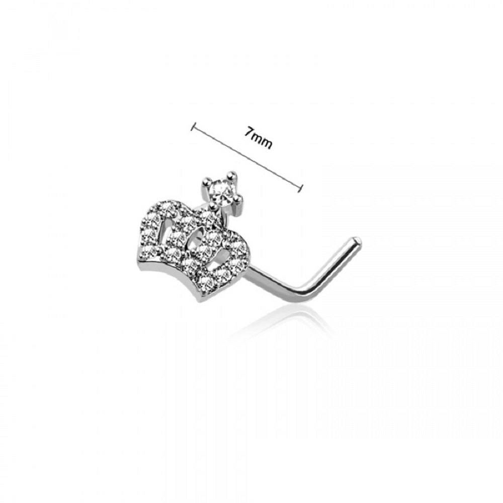 CZ Crystal Paved Crown Top L-Bend Nose Stud