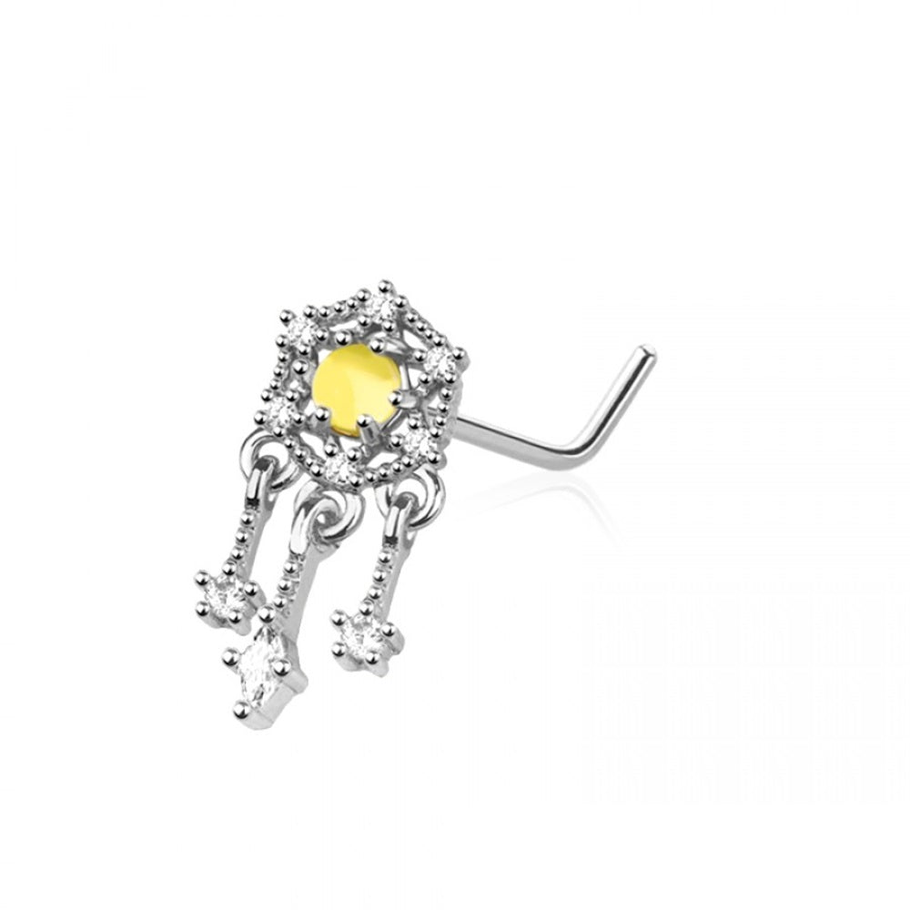 CZ Crystal Dreamcatcher Dangling L-Bend Nose Stud - 316L Stainless Steel