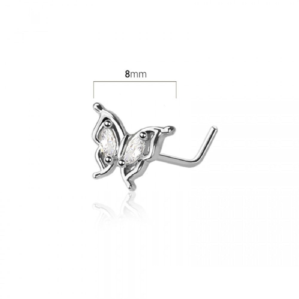 CZ Crystal Butterfly L-Bend Nose Stud - 316L Stainless Steel