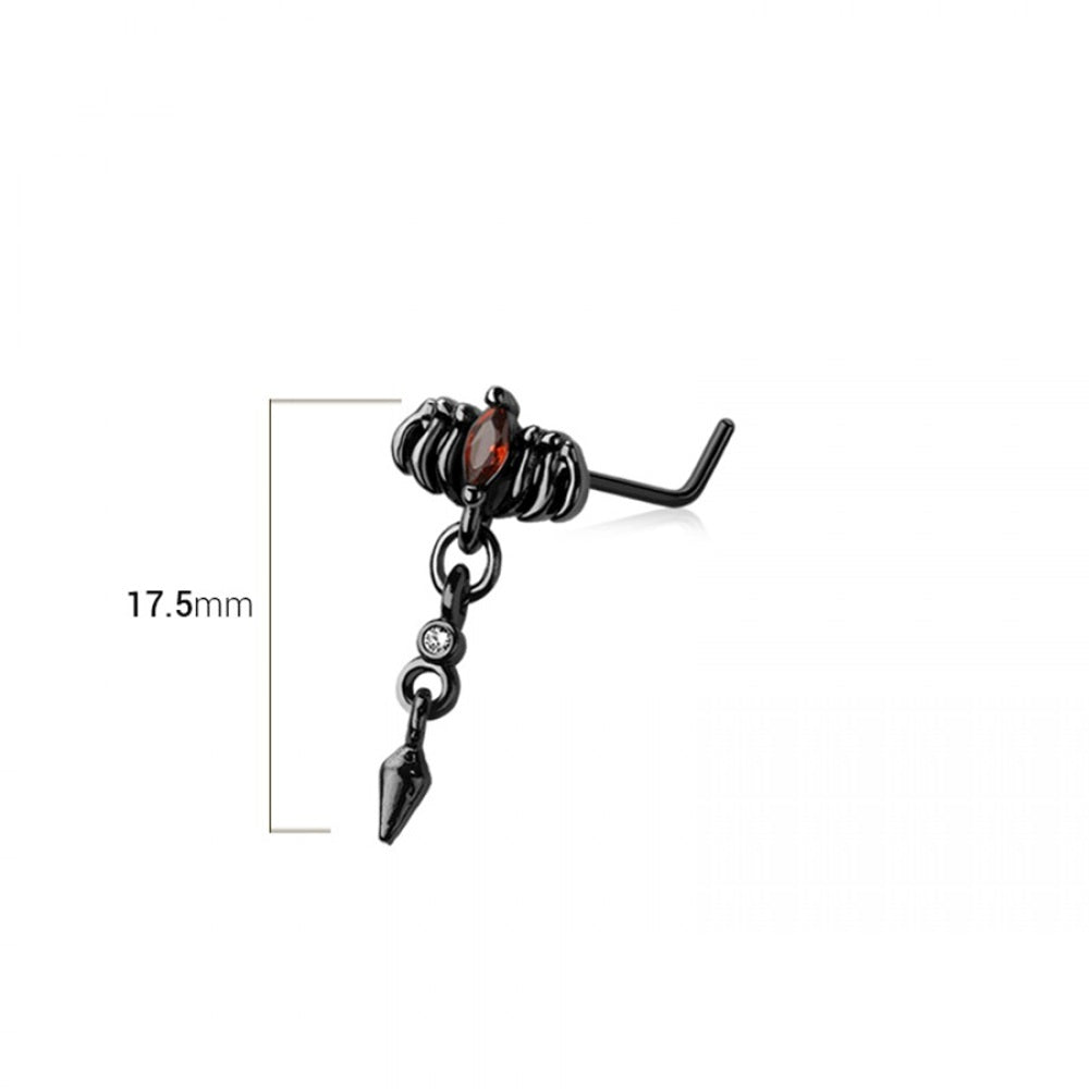 Death Crow with Dangling Spike L-Bend Nose Stud - 316L Stainless Steel