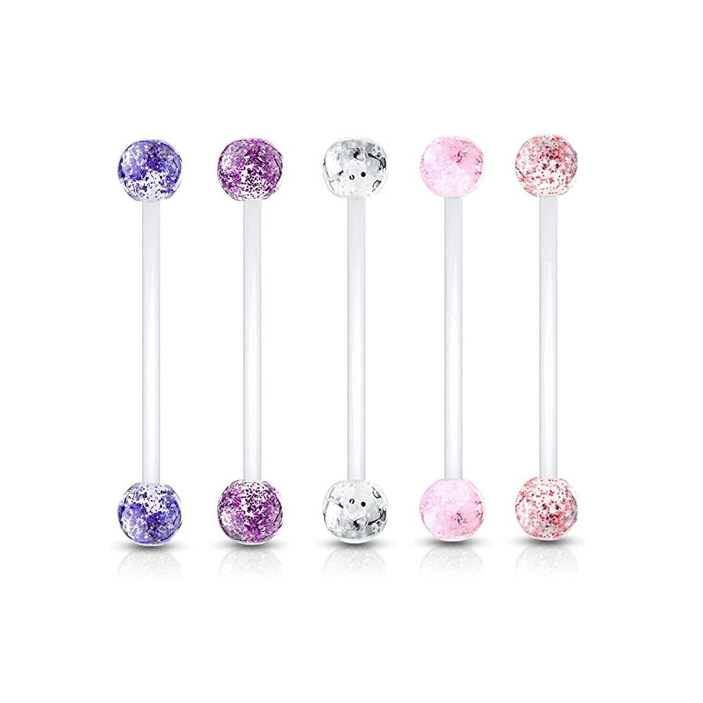 Set of 5 Glitter Ball BioFlex Pregnancy Maternity Belly Button Ring Retainers