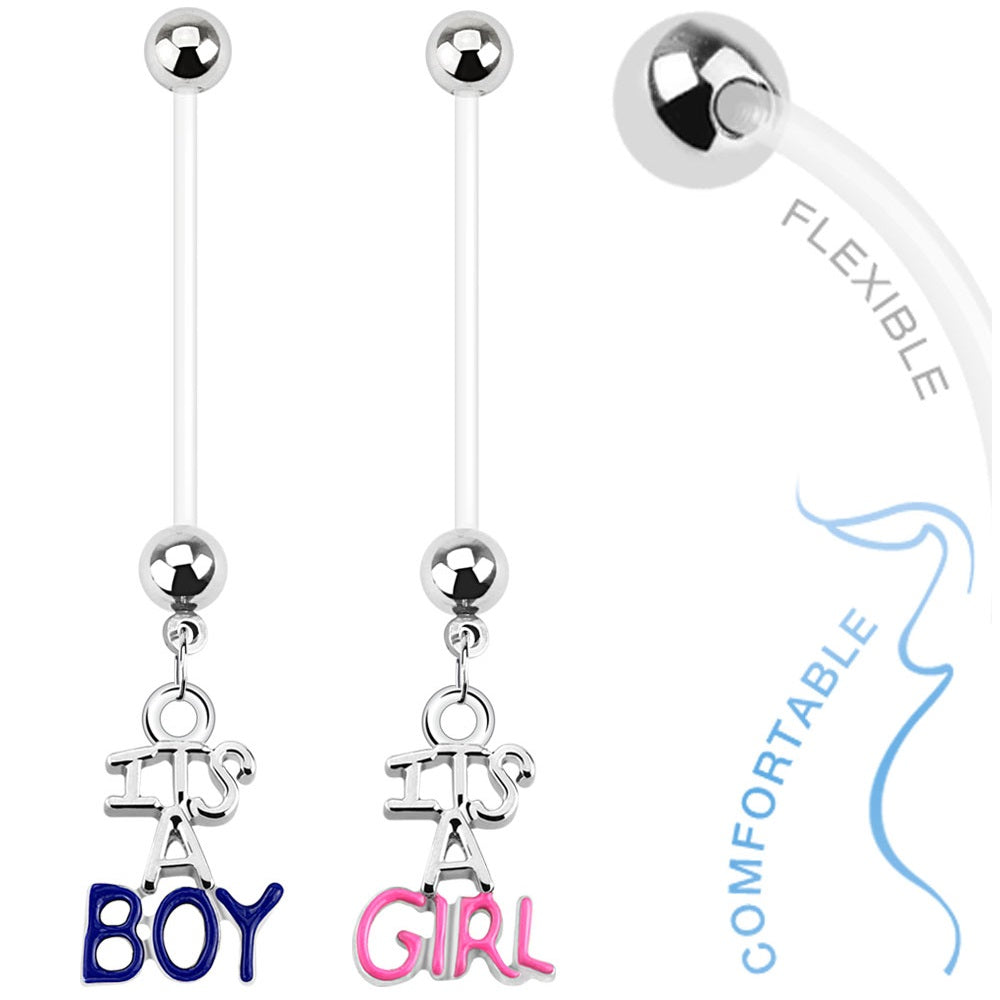 It's a Boy/It's a Girl Maternity Pregnancy Dangling Belly Button Ring - Bioflex