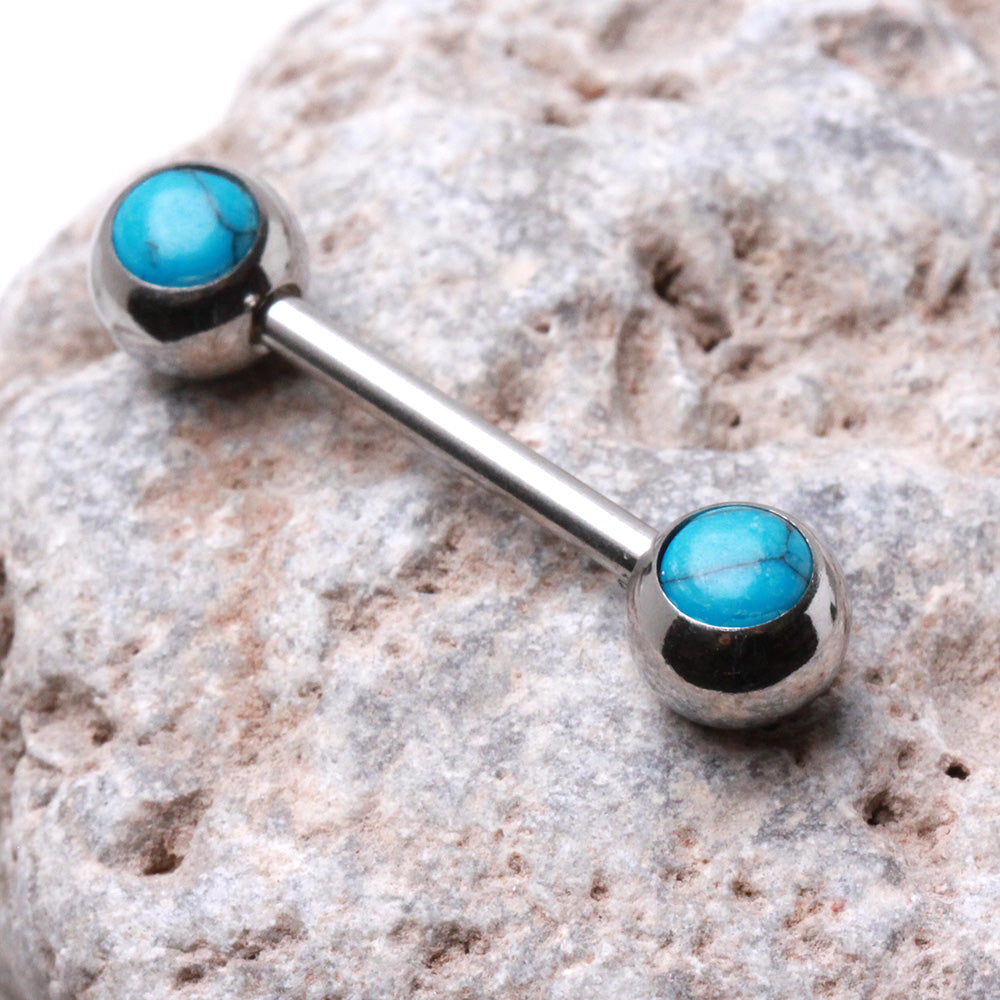 Turquoise Natural Stone Nipple Barbells - Pair - 316L Stainless Steel