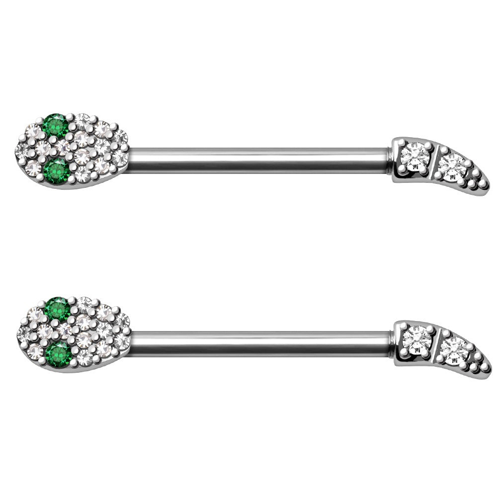 CZ Crystal Snake Head and Tail Nipple Barbells - 316L Stainless Steel - Pair