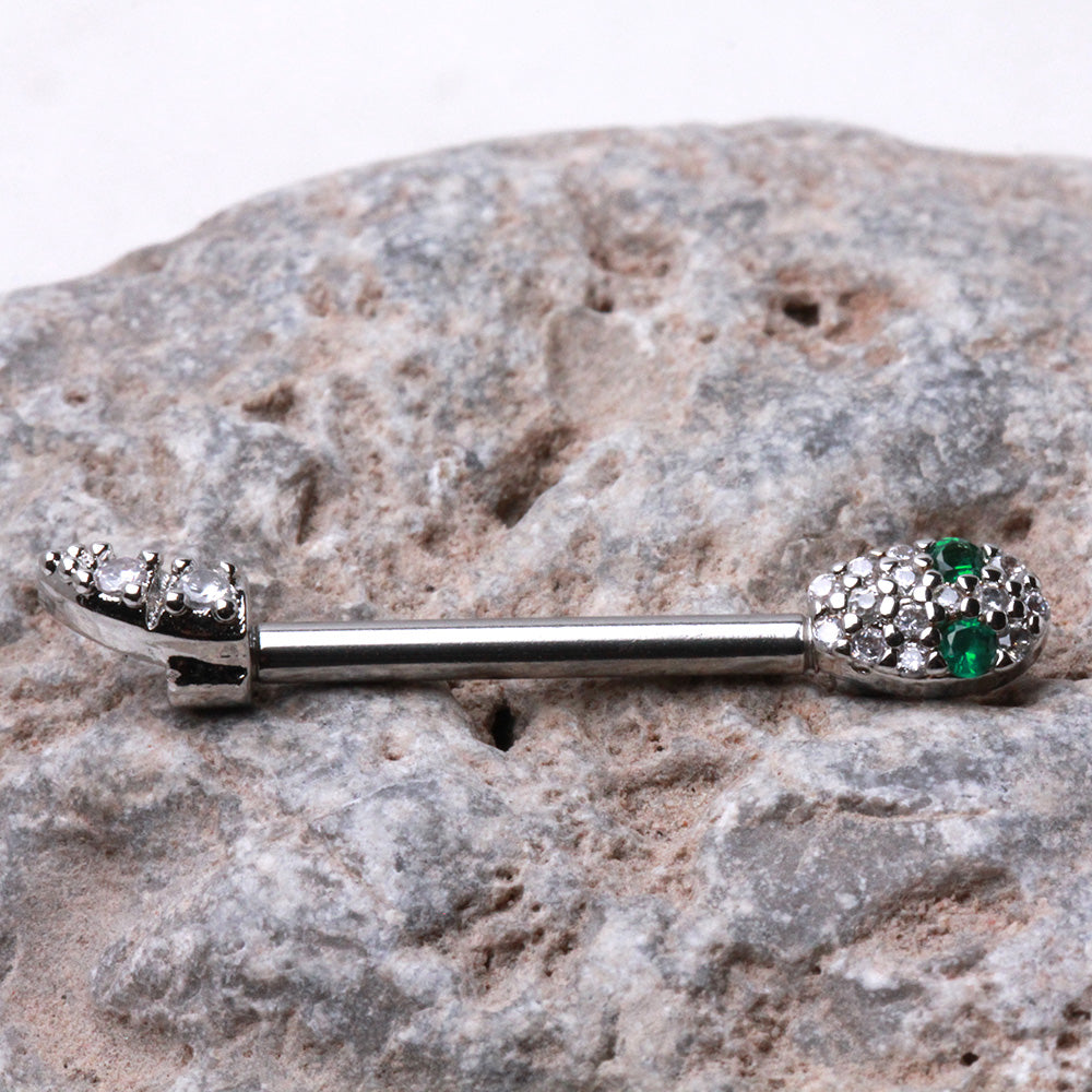 CZ Crystal Snake Head and Tail Nipple Barbells - 316L Stainless Steel - Pair