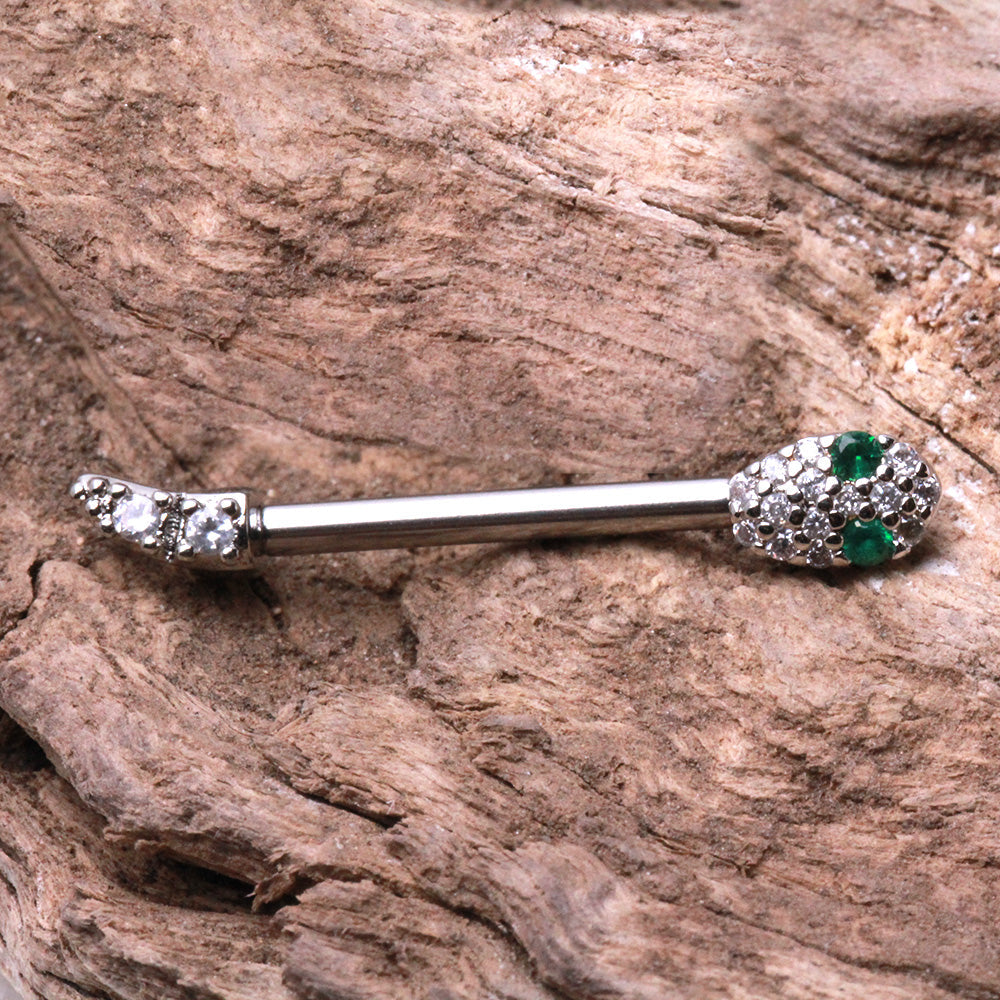 CZ Crystal Snake Head and Tail Nipple Barbells - 316L Stainless Steel - Pair