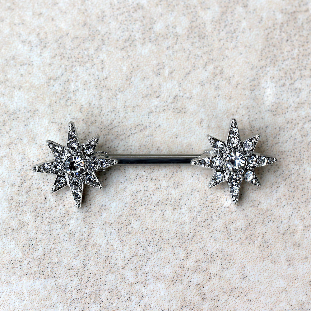 Glittering North Star Nipple Barbells - Pair - 316L Stainless Steel