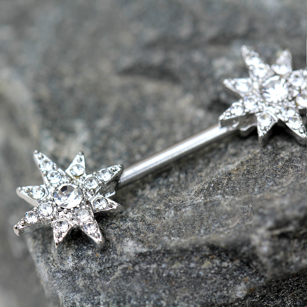 Glittering North Star Nipple Barbells - Pair - 316L Stainless Steel