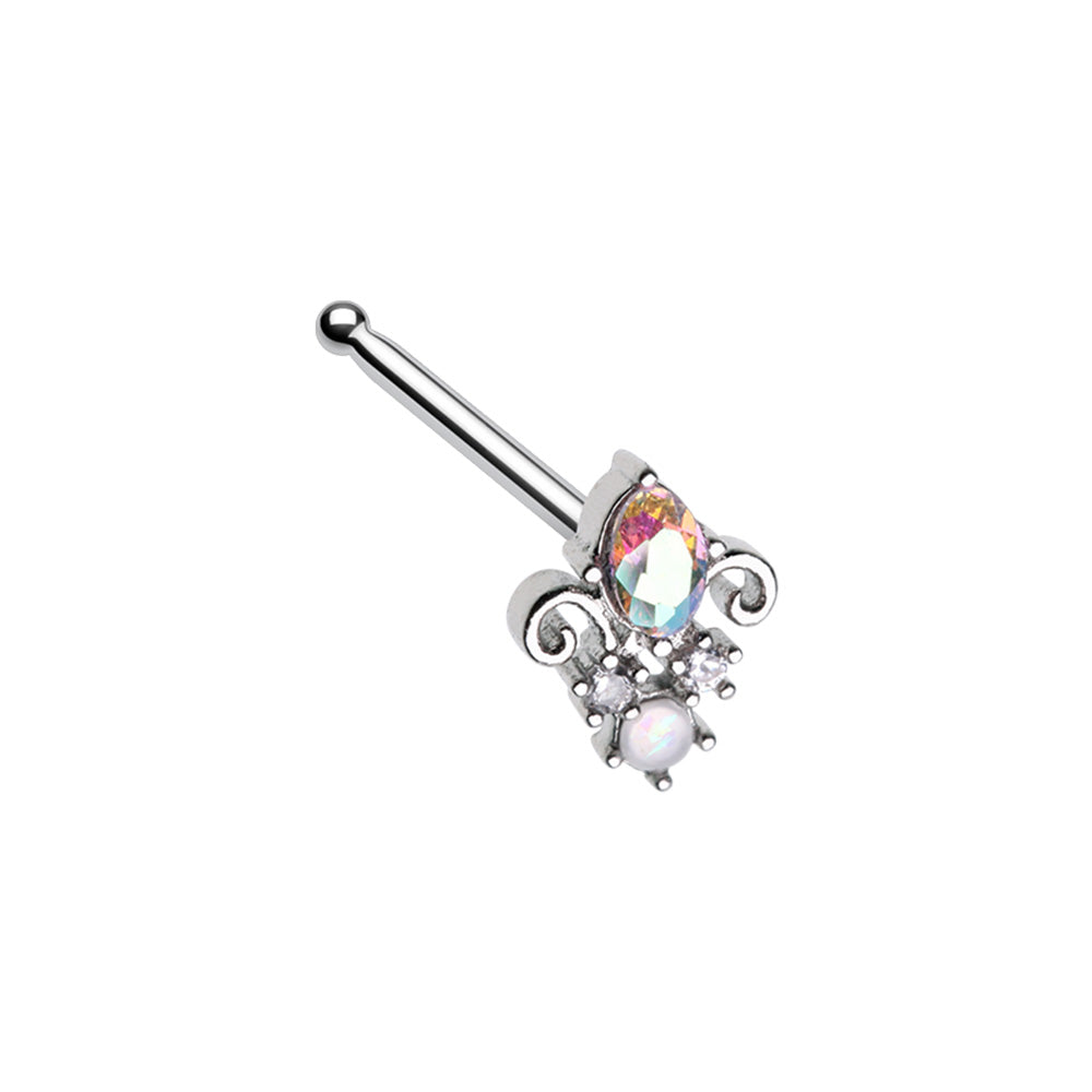 Iridescent Victorian Style CZ Crystal Nose Bone Stud - Stainless Steel