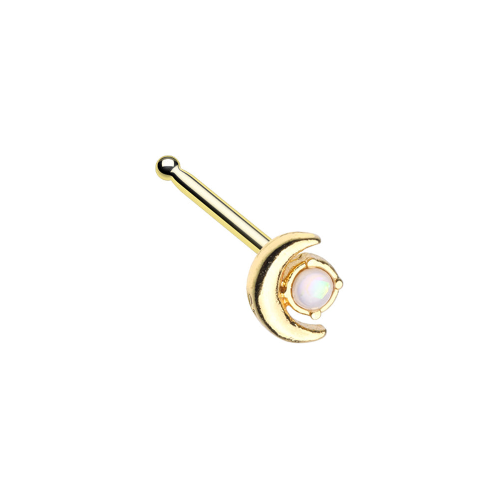 Gold Tone Synthetic Opal Crescent Moon Nose Bone Stud - Stainless Steel