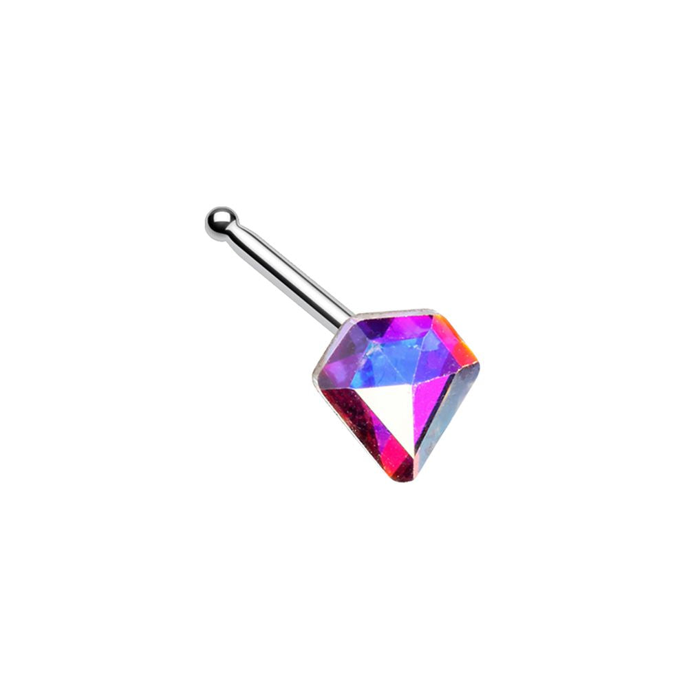 Iridescent Diamond Shaped Aurora Borealis Gem Nose Bone Stud - Stainless Steel