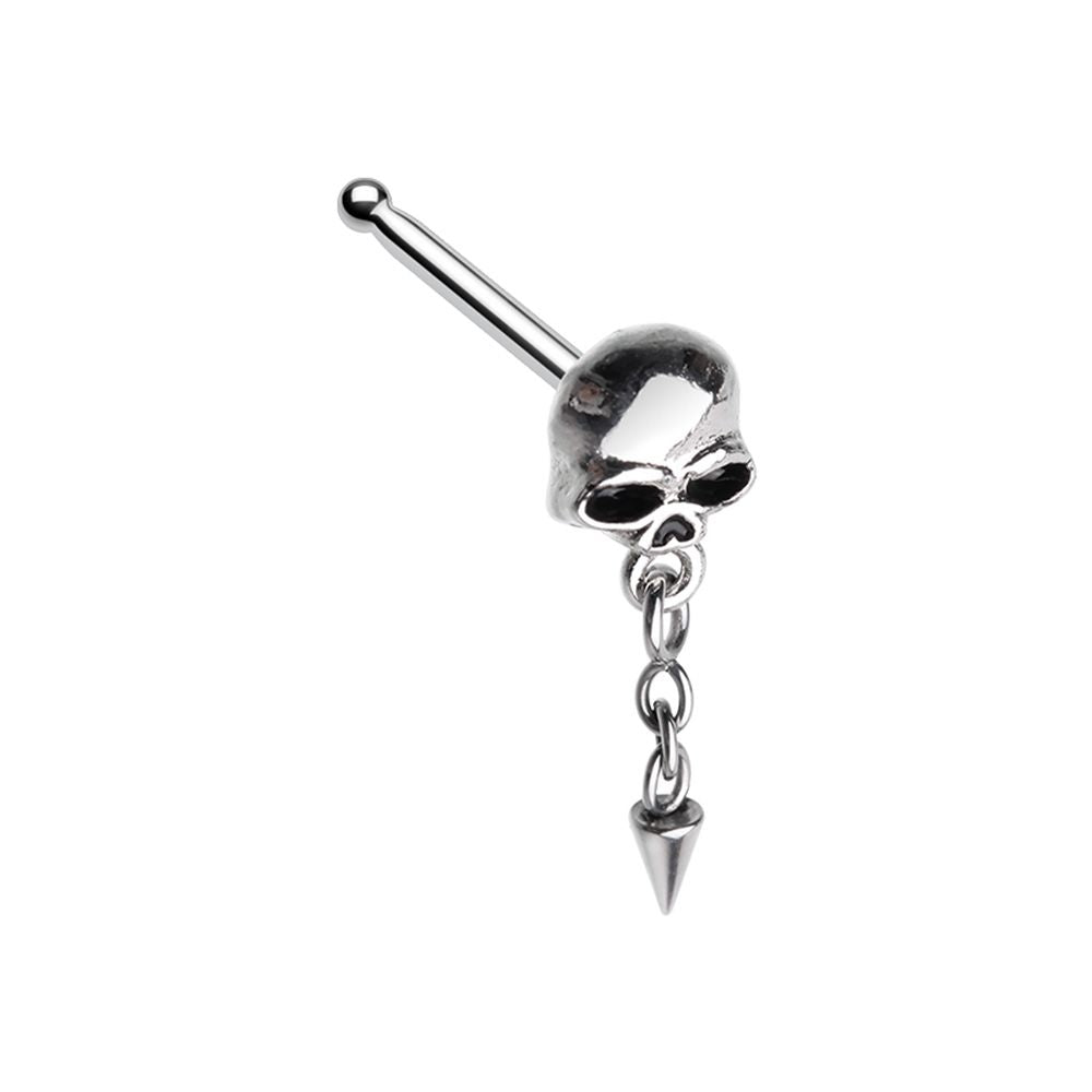 Skull with Dangling Chain Spike Nose Bone Stud - Stainless Steel