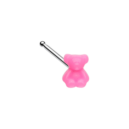 Pink Kawaii Teddy Bear Nose Bone Stud - Stainless Steel