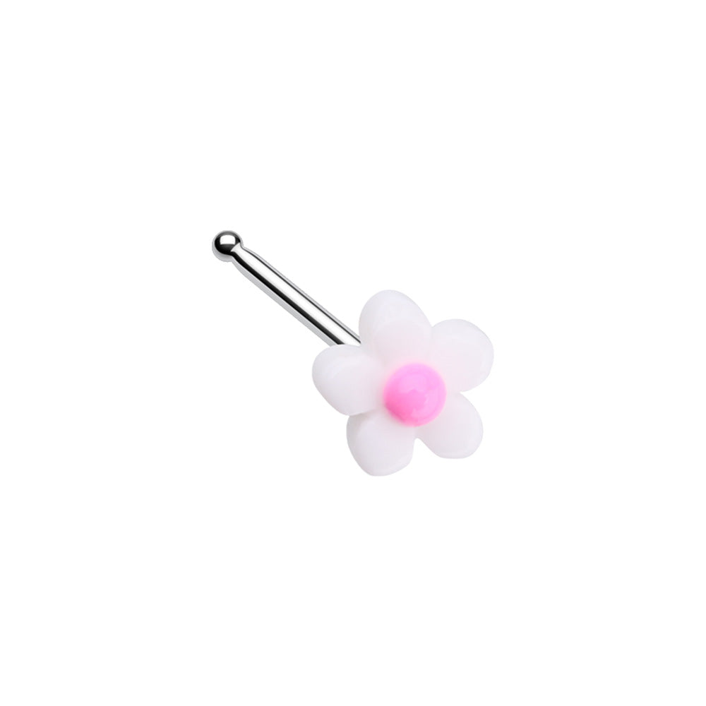 White Kawaii Flower Nose Bone Stud - Stainless Steel
