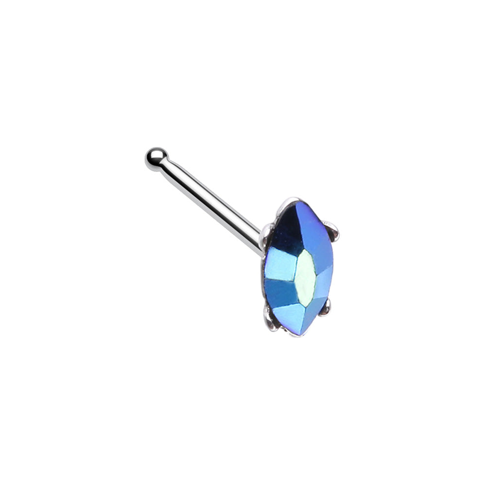 Iridescent Blue Crystal Marquise Shaped Nose Bone Stud - Stainless Steel