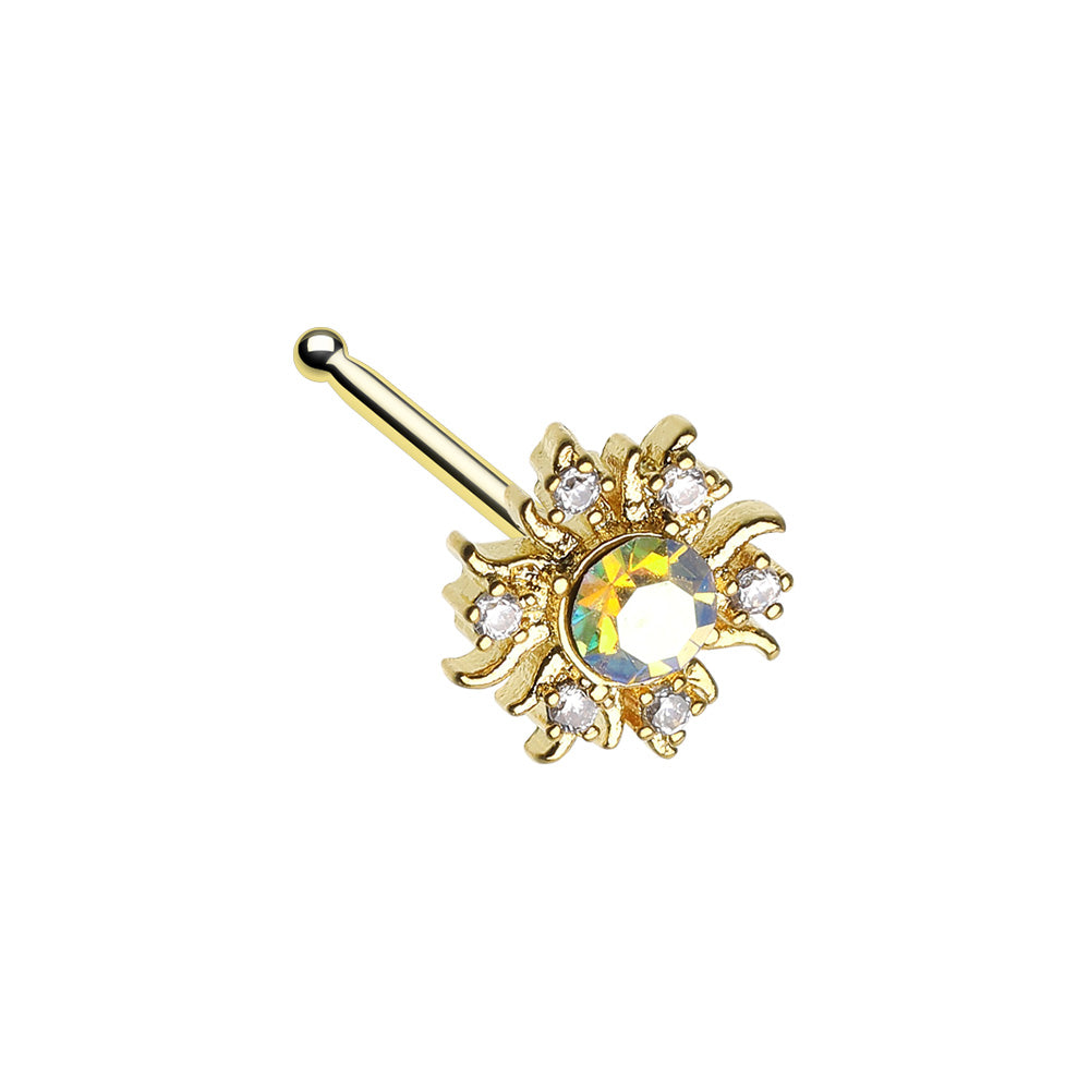 CZ Crystal Sun Nose Bone Stud - Gold Plated 316L Stainless Steel