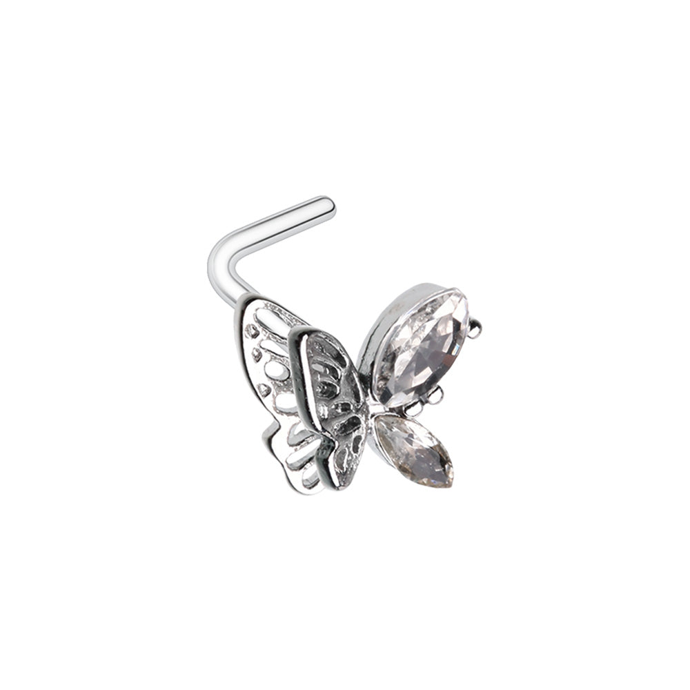 Sparkling Butterfly L-Bend Nose Stud - Stainless Steel
