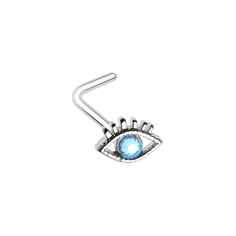 Crystal Evil Eye L-Bend Nose Stud - Stainless Steel