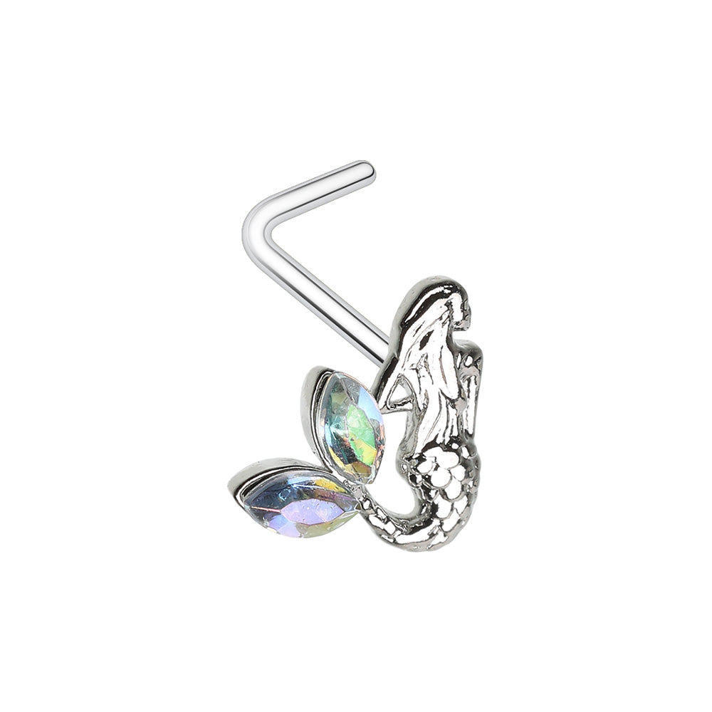 CZ Crystal Mermaid L-Bend Nose Stud - 316L Stainless Steel