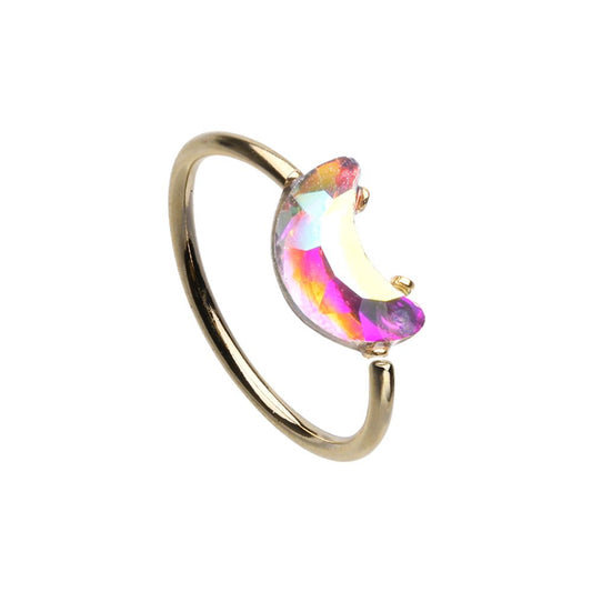 Aurora Borealis Crystal Moon Bendable Nose Ring - Gold Plated Stainless Steel