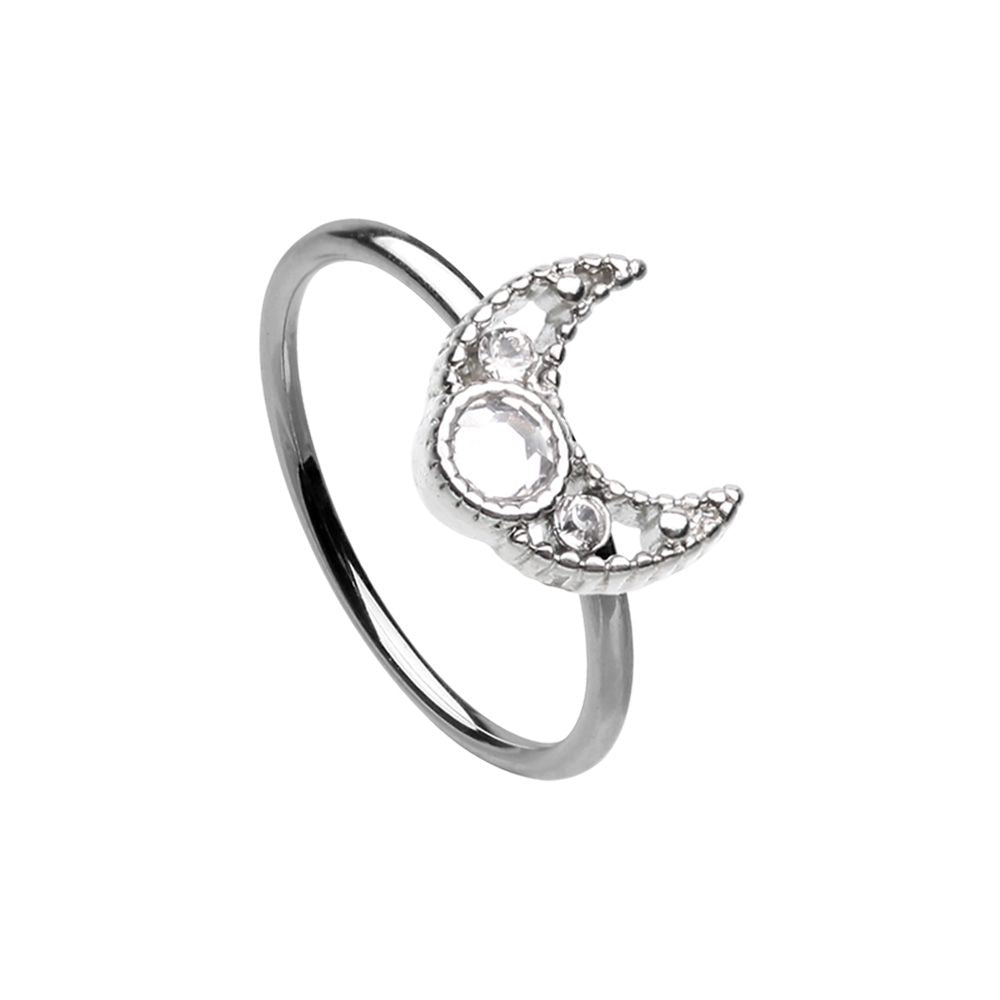 Gemmed Crescent Moon Bendable Nose Ring - Stainless Steel