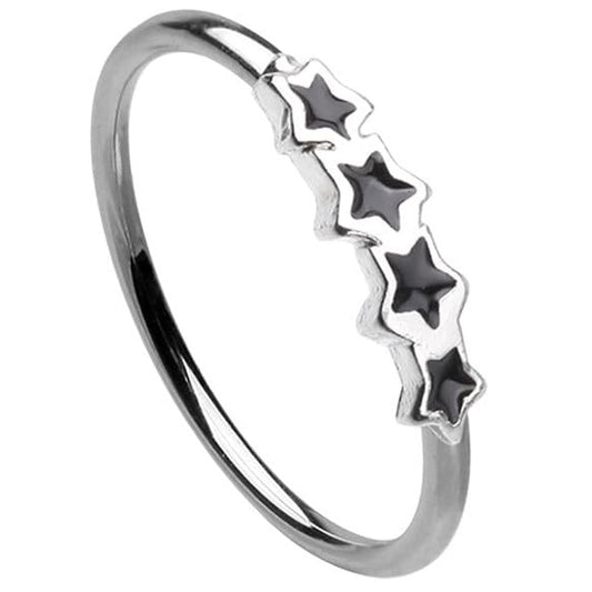Black Enamel Multi Star Bendable Nose Ring - Stainless Steel