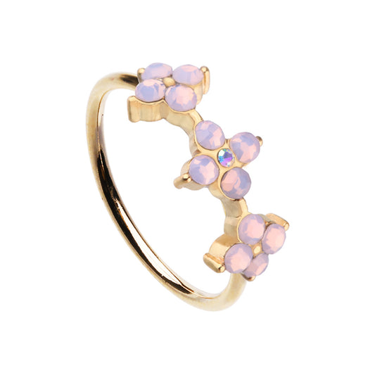 Pink CZ Crystal Flower Bendable Nose Ring - Gold Plated Stainless Steel