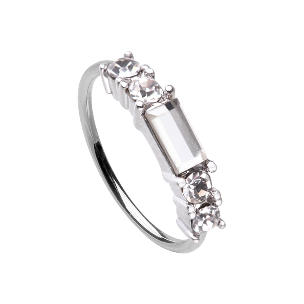 CZ Crystal Baguette Center Bendable Nose Ring - Stainless Steel