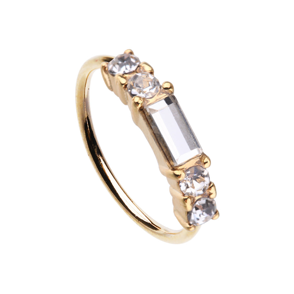 CZ Crystal Baguette Center Bendable Nose Ring - Stainless Steel