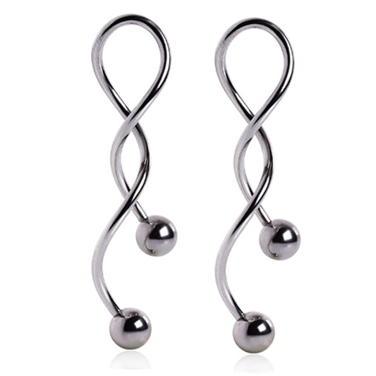 Spiral Dangling Earrings with Ball Ends - Pair - 316L Stainless Steel