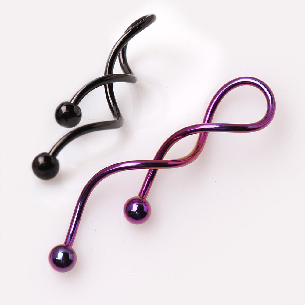 Spiral Dangling Earrings with Ball Ends - Pair - 316L Stainless Steel