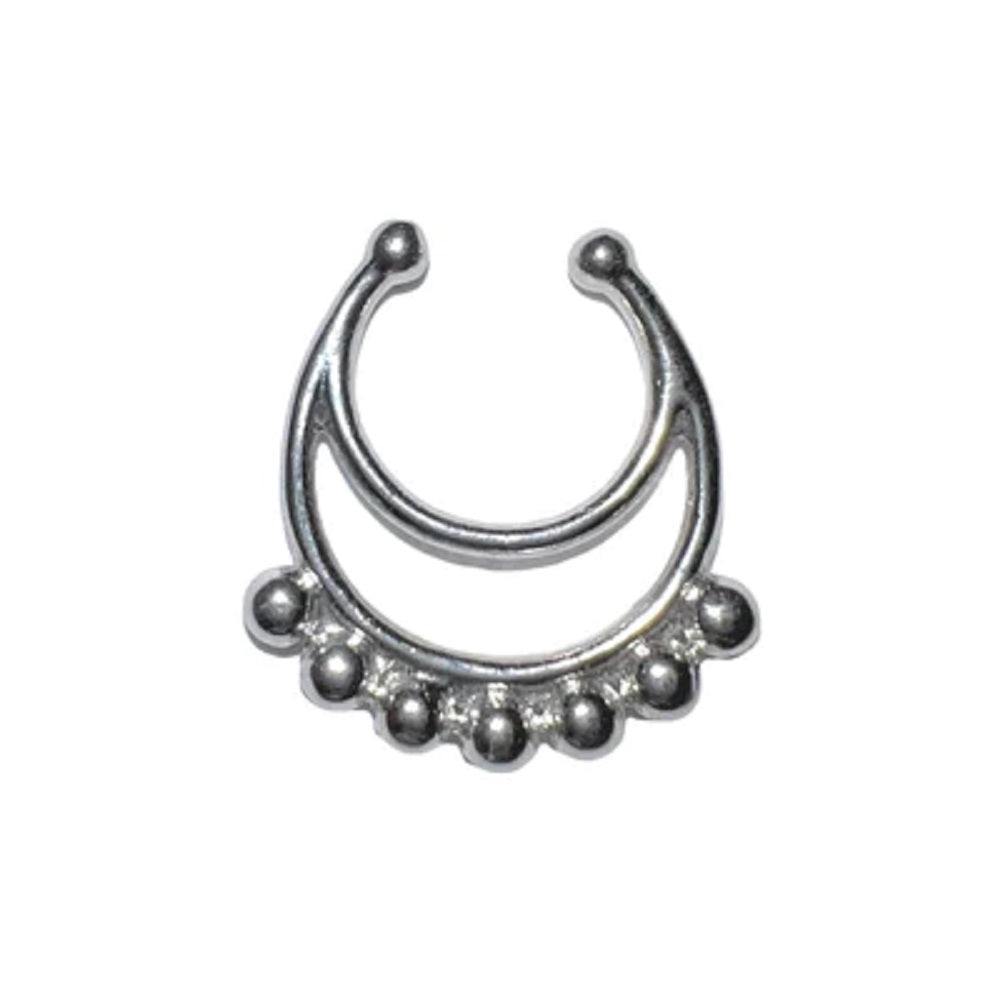 Beaded Double Hoop Clip On Non-Piercing Septum Ring - 316L Stainless Steel