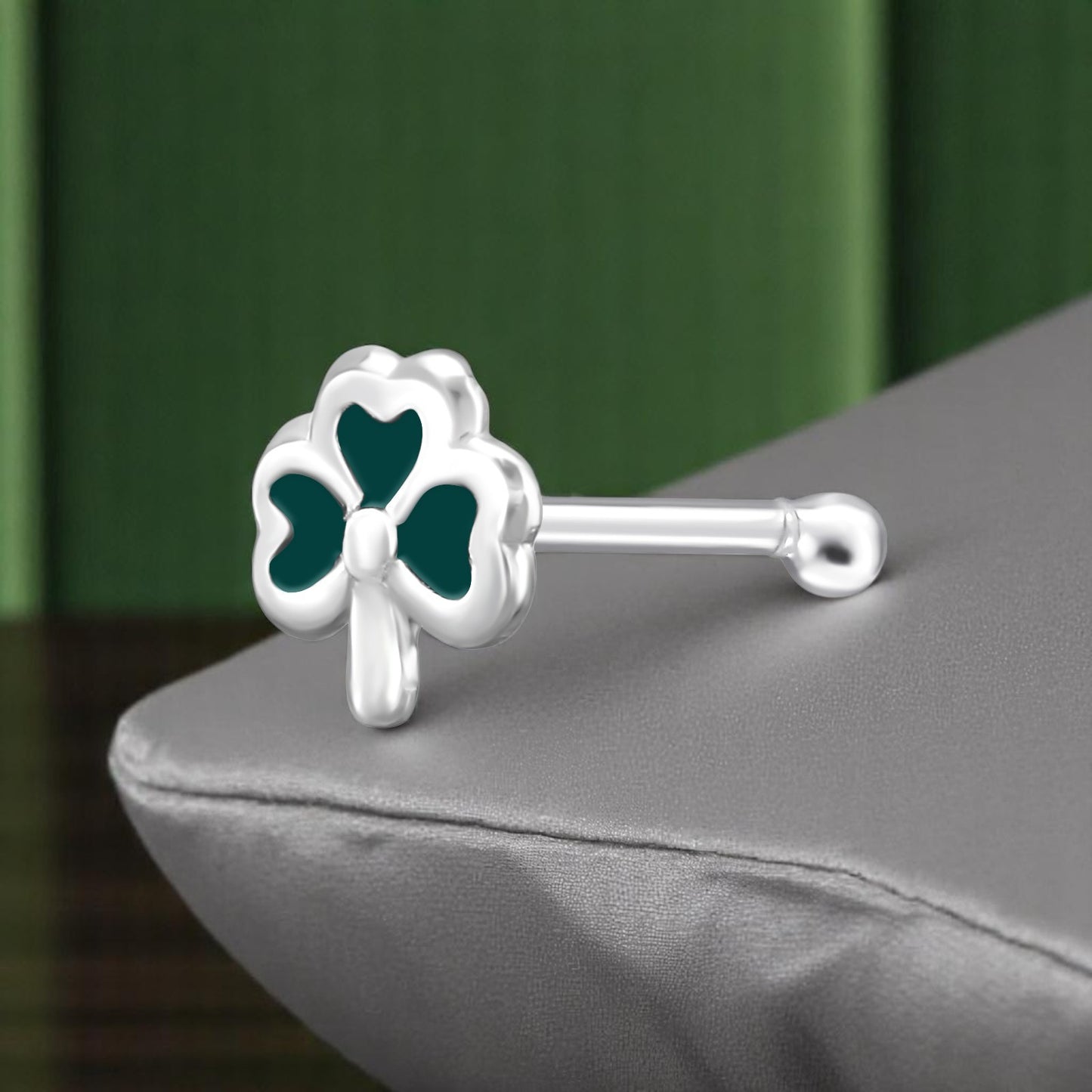 Green Clover Nose Bone Stud - 925 Sterling Silver