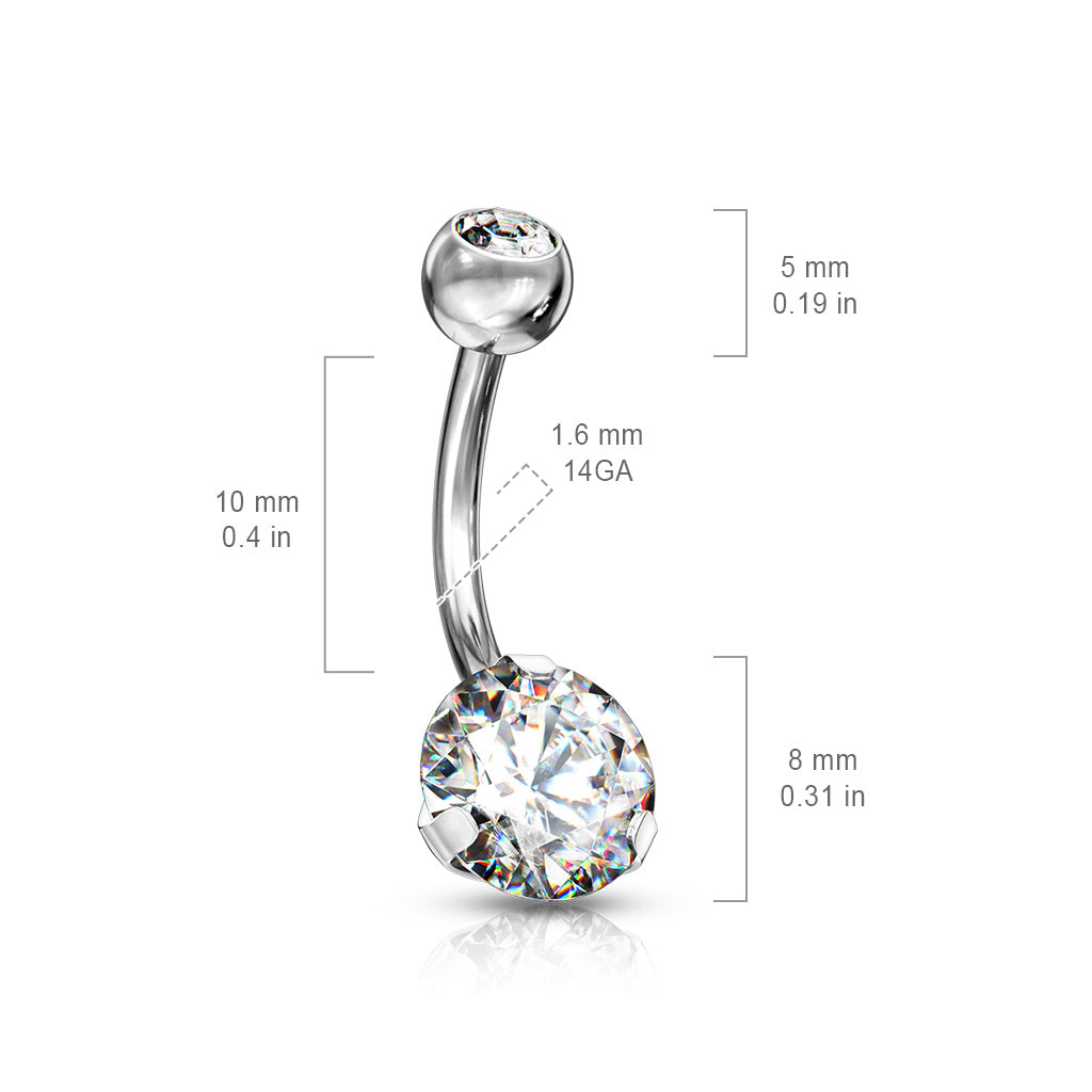 Double Jeweled Prong Set CZ Crystal Belly Button Ring
- 316L Stainless Steel