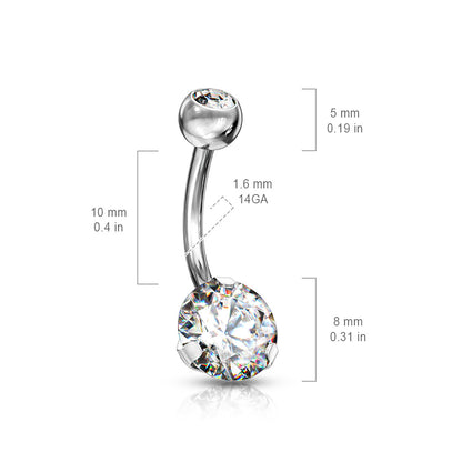 Double Jeweled Prong Set CZ Crystal Belly Button Ring
 - 316L Stainless Steel