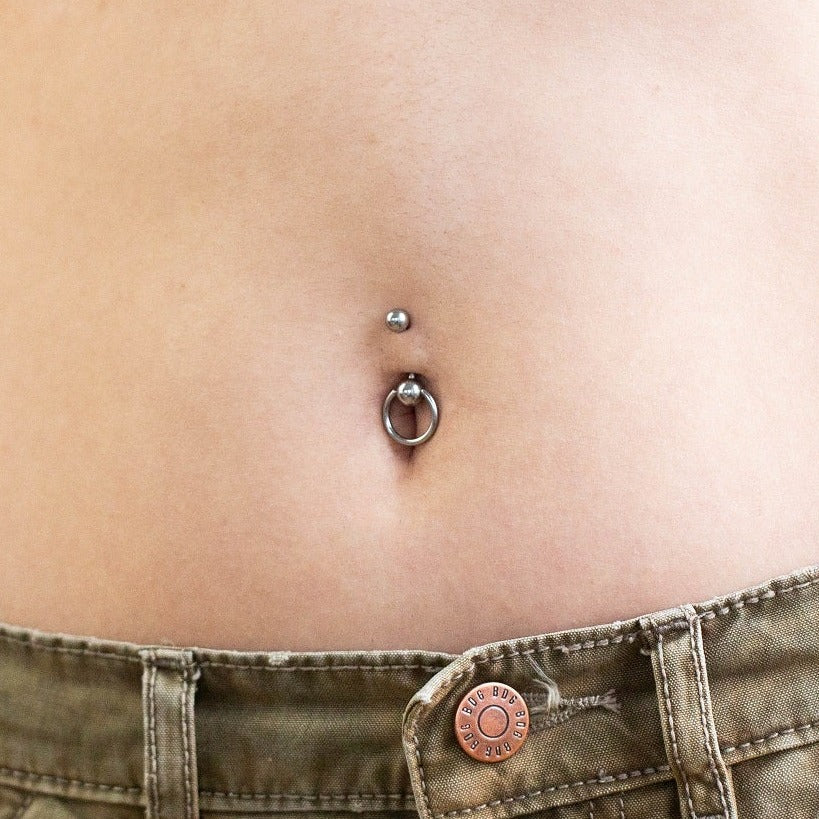 Faux Captive Bead Ring Style Belly Button Ring - 316L Stainless Steel