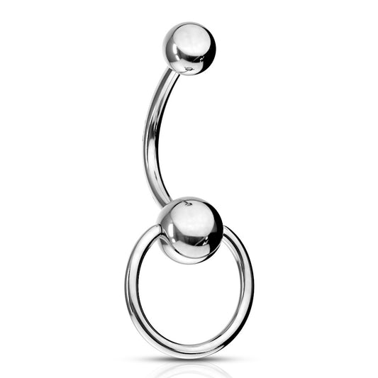 Faux Captive Bead Ring Style Belly Button Ring - 316L Stainless Steel