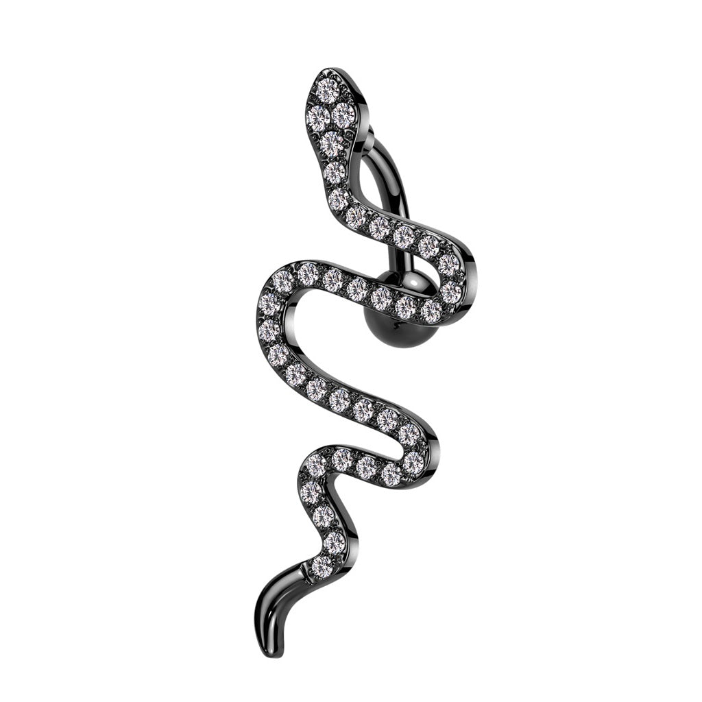CZ Crystal Snake Top Drop Reverse Belly Button Ring - 316L Stainless Steel