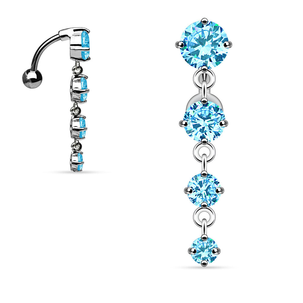 Multi CZ Crystal Vertical Drop Reverse Dangling Belly Button Ring - Stainless Steel