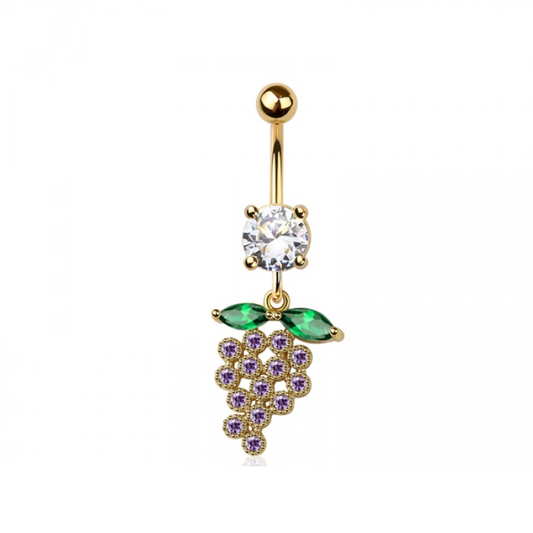 CZ Crystal Grapes Dangling Belly Button Ring - 316L Stainless Steel