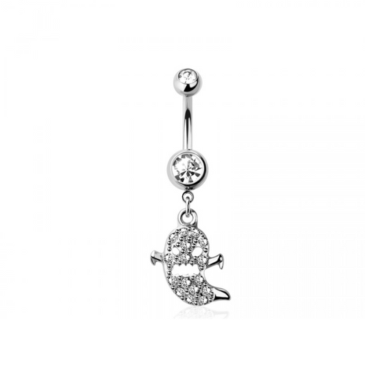 CZ Crystal Flying Ghost Dangling Belly Button Ring - 316L Stainless Steel