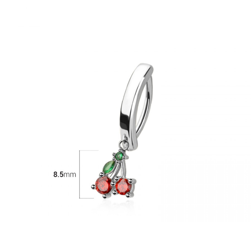 Dangling Cherries Hinged Curved Bar Clicker Belly Button Ring - 316L Stainless Steel